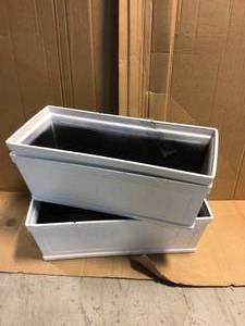 lot 48 image: Hanover 27 in. White Resin Beadboard Deck Rail Planter&nbspCustomer Returns See Picutres