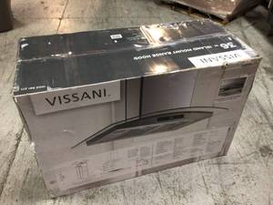 lot 109 image: Vissani 36 in. W Convertible Glass Island Mount Range Hood with Dual-Sided Touch Panels and Charcoal Filters in Stainless Steel