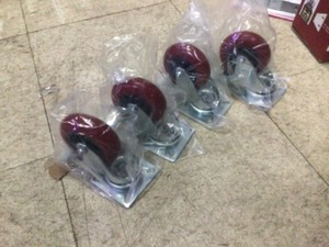 POWERTEC 3 in. Dia Swivel Double Lock Polyurethane Plate Casters in Red (4-Pack)