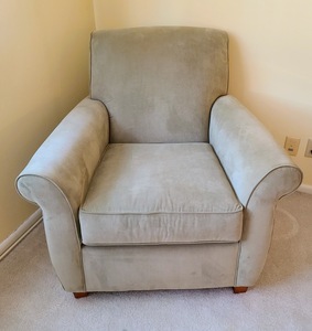 lot 7 image: Light Green Armchair and Ottoman