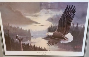 lot 37 image: Framed Bald Eagles Homestead Print by Les Kouba