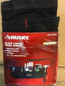 lot 13 image: Husky 24 in. 13-Pocket Black Canvas Waist Apron Customer Returns See Pictures