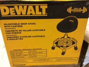 lot 20 image: DEWALT 24 in. H x 16 in. W x 16 in. D Adjustable Shop Stool with Casters Customer Returns See Pictures