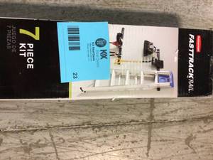 lot 23 image: Rubbermaid All-In-One FastTrack Garage Storage Rail System Tool Kit (7-Piece) Customer Returns See Pictures