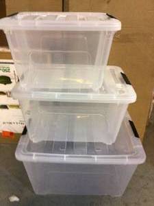 lot 38 image: SET OF THREE PLASTIC STORAGE CONTAINERS SLIGHTLY DAMAGE Customer Returns See Pictures