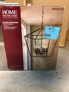 lot 54 image: Home Decorators Collection Weyburn 6-Light Bronze Caged Chandelier Customer Returns See Pictures