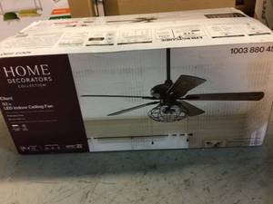 lot 43 image: Home Decorators Collection Ellard 52 in. LED Indoor Matte Black Ceiling Fan with Light Customer Returns See Pictures
