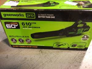 lot 57 image: Greenworks PRO 130 MPH 610 CFM 60V Battery Cordless Handheld Leaf Blower with 2.5 Ah Battery and Charger Customer Returns See Pictures