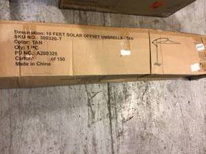 lot 66 image: 10 ft. Market Solar Offset Outdoor Patio Umbrella in Tan Customer Returns See Pictures