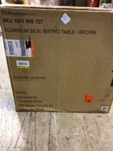 lot 67 image: Home Decorators Collection Commercial Grade Aluminum Brown Round Outdoor Patio Bistro Table Customer Returns See Pictures