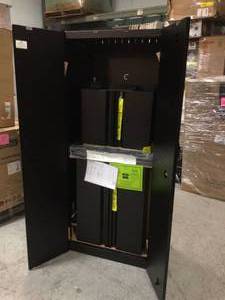 lot 106 image: 3-Piece Regular Duty Welded Steel Garage Storage System in Black (54 in. W x 75 in. H x 19 in. D) by Husky Customer Returns See Pictures