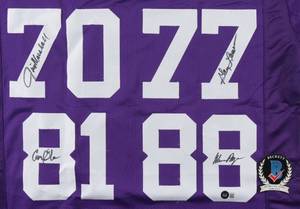 lot 8A image: Purple People Eaters Jersey Signed by (4) with Alan Page, Carl Eller, Jim Marshall & Gary Larsen