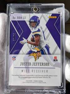 lot 110 image: Justin Jefferson Phoenix RPA Autographed Dual Patch Football Rookie Card # 725