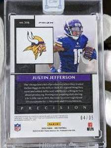 lot 108 image: Justin Jefferson One Precision RPA Autographed Two-Color Patch Football Rookie Card # 425