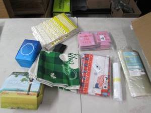lot 1 image: box of tree swing, gateway , straws...