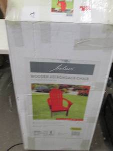 lot 16 image: wooden adirondack chair red open bo...