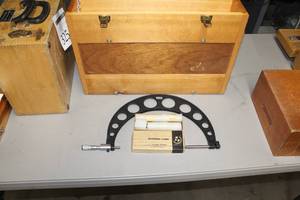 lot 336 image: J.T. Slocomb Company Micrometer Calipers, 6-12 Caliper  with Wood Tool Chest
