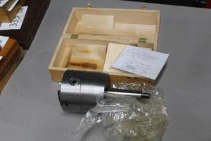 lot 332 image: ToolMex Corp 5 3-Jaw Self-Centering Rotary Lathe Chuck with Morse Taper Shank  with Wood Case