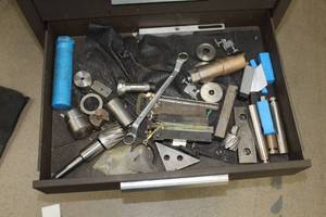 lot 1081 image: Lot of (1 Drawer) Box End Wrench, Alignment Blocks, Gears, Collet, Misc. Tools