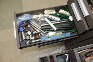 lot 1069 image: Lot of (1 Drawer) 5C Collets, N2 Collets, Boring Bars, Level, Cutter, Misc. Tools