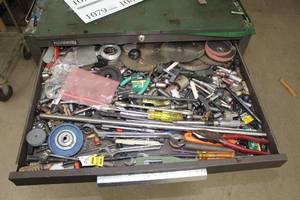 lot 1077 image: Lot of (1 Drawer) Crescent Wrenches, Saw Blades, Screwdrivers, Open End Wrenches, Combination Wrenches, Misc Hardware