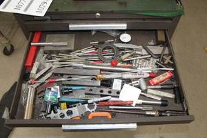 lot 1078 image: Lot of (1 Drawer) Alignment Blocks, Dial Gage, Tap Bits, Screwdrivers, Misc. Tools and Hardware