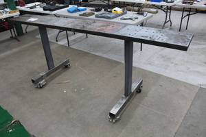 lot 312 image: Metal Shop Table on Casters