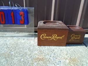 Crown Royal wood bottle display. As shown.