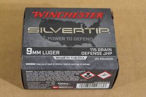 lot 29 image: 20 Winchester Silvertip 9mm Luger 115 Gr Defense JHP Ammo