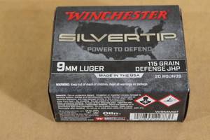 lot 30 image: 20 Winchester Silvertip 9mm Luger 115 Gr Defense JHP Ammo
