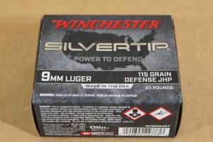 lot 31 image: 20 Winchester Silvertip 9mm Luger 115 Gr Defense JHP Ammo