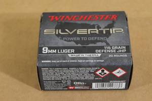 lot 33 image: 20 Winchester Silvertip 9mm Luger 115 Gr Defense JHP Ammo