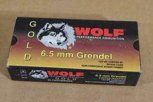 lot 48 image: 20 Wolf Gold 6.5mm Grendel 123 Gr Copper SP Brass Case Ammo