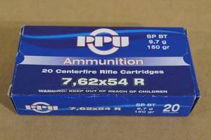 lot 55 image: 20 PPU 7.62 x 54R 150 Gr SPBT Ammo