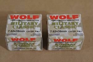 lot 57 image: 40 Wolf Military Classic 7.62 x 39 124 Gr FMJ Steel Case Ammo