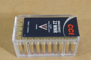 lot 63 image: 50 CCI Maxi-Mag .22 WMR 40 Gr TMJ Ammo
