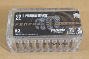 lot 68 image: 50 Federal Premium .22 LR Personal Defense 29 Gr Punch Flat Nose Ammo