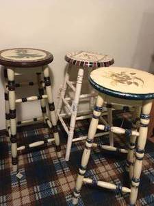 3 Hand-painted Wooden Stools