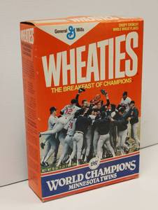 1987 World Champions Minnesota Twins Wheaties Serial Box
