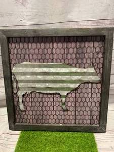 lot 100 image: New Metal Framed Cow Art Approx 16 X 16