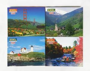 lot 89 image: Lot of 4 Assorted Vintage 1998 Hoyle 1000 Piece Scenic Images Sealed Jigsaw Puzzles