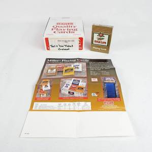 lot 105 image: Box of 12 Vintage 1996 Hoyle Miller High Life Poker Size Playing Card Decks