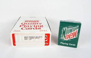 lot 106 image: Box of 12 Vintage 1996 Hoyle Mountain Dew Poker Size Playing Card Decks