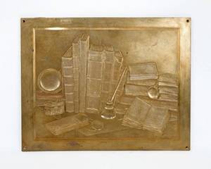 lot 129 image: Vintage Desktop With Books Brass Embossing Plate