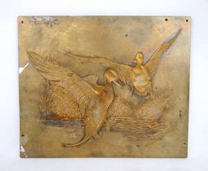 lot 130 image: Vintage Fred Sweney Redhead Ducks Brass Embossing Plate