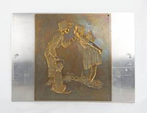 lot 138 image: Vintage Norman Rockwell Young Love Series Beguiling Buttercup Brass Embossing Plate