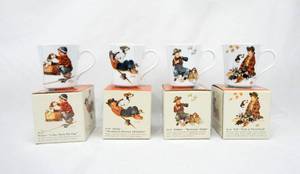 lot 141 image: Set of 4 Vintage Norman Rockwell A Boy and His Dog Series Porcelain Mugs