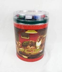 lot 54 image: Coolidge Poker Dogs A Bold Bluff Popcorn Tin and Poker Set