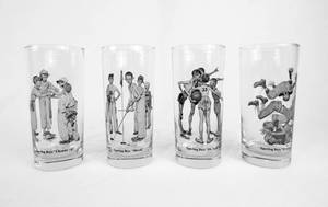 lot 57 image: Set of 4 Vintage Libbey Norman Rockwell Sporting Boys High Ball Glasses