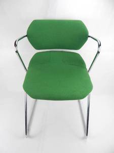 lot 42 image: Vintage American Seating Company Acton Stacker Tubular Chrome Z-Frame Upholstered Chair